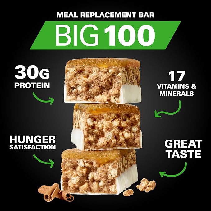 MET-Rx Big 100 Colossal Protein Bars, Crispy Apple Pie Meal Replacement Bars, 9 Count