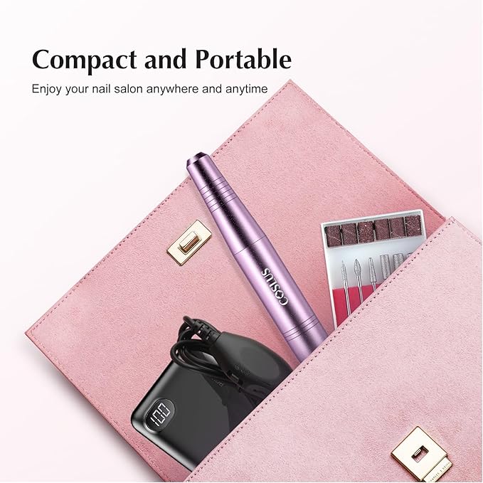 COSLUS Electric Nail Drill File Professional: for Acrylic Gel Dip Powder Nails Portable Nail Machine Kit Manicure Pedicure Tools Polishing Set with Nail Drill Bits Sanding Bands
