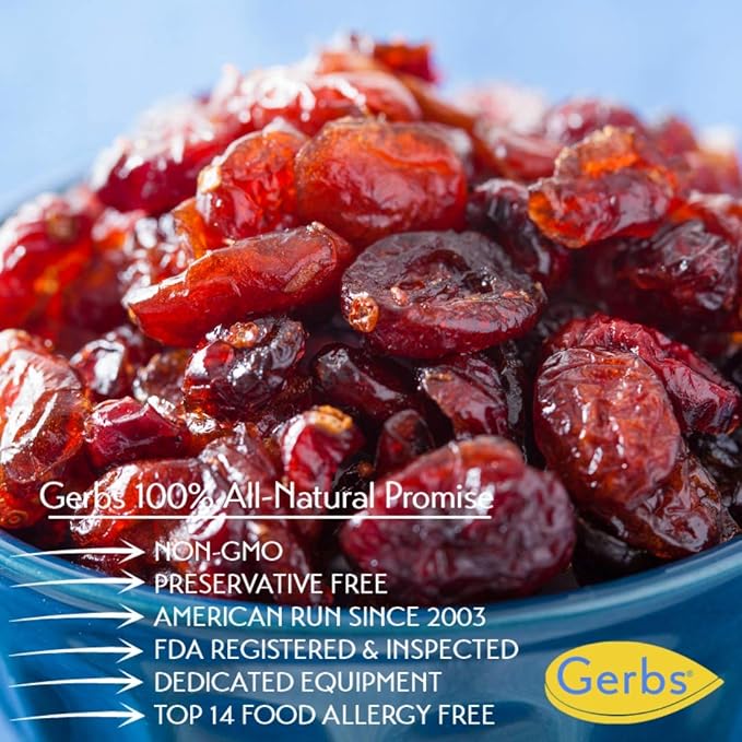 Gerbs Dried Cranberries 2 lbs. | Unsulfured, No Additives, Resealable Bag | Naturally Tart & Juicy | Top 14 Allergen-Free