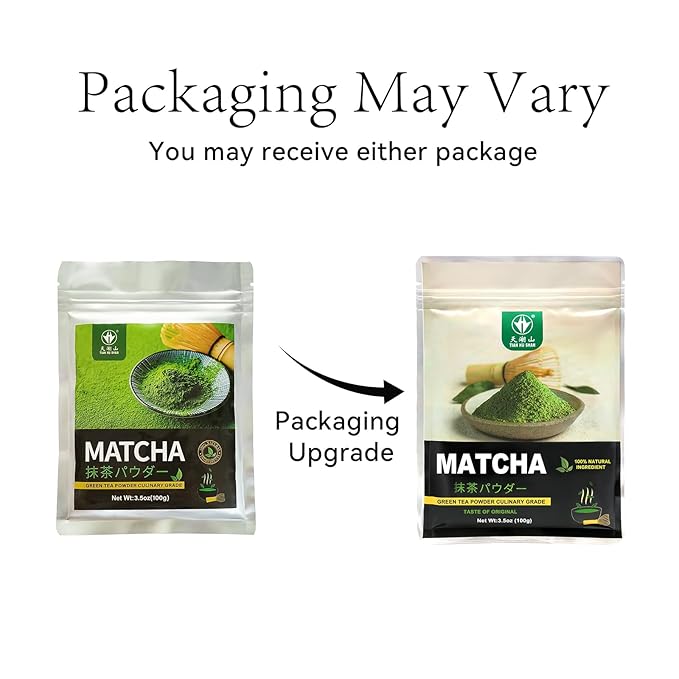 TIAN HU SHAN Matcha Green Tea Powder 3.5oz/100g, Pure Matcha Powder Culinary Grade Unsweetened for Lattes, Cooking, Baking, Vegan 100% Natural （Package May Vary)