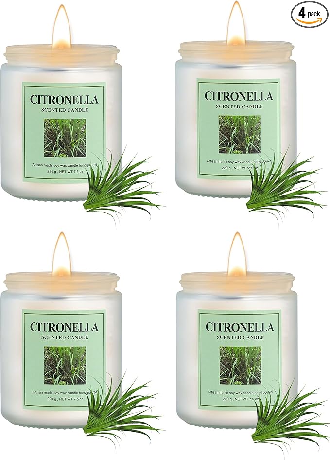 4 Pack Citronella Candle Set, 30 oz 200 Hour Home Aromatherapy Jar Candles, Long Lasting Aromatherapy Candles for Bedrooms Yoga Rooms Lounges Gardens Patios Balconies and Camping