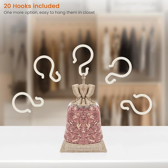 Homode Cedar Sachets for Clothes Storage, Pack of 20 Cedar Chips for Drawers and Closets, Aromatic Cedar Shavings Bags, Red Cedarwood Pouches for Shoes