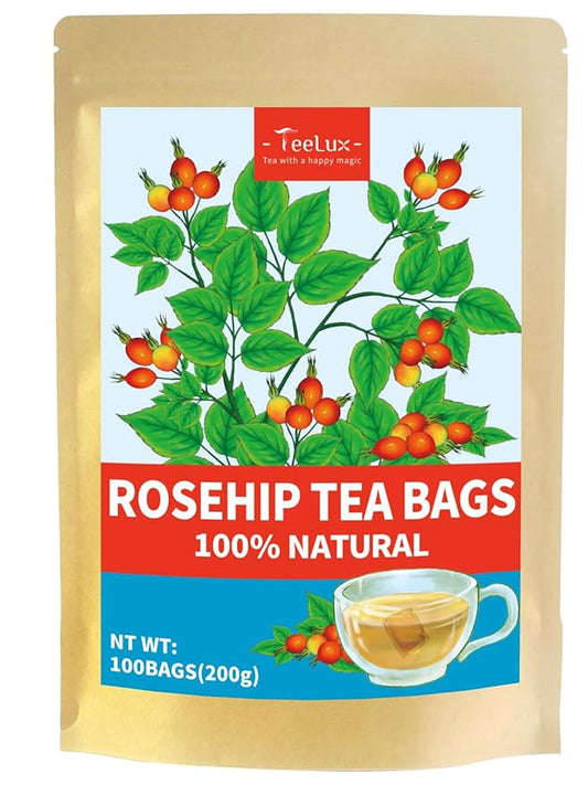 TeeLux Rose Hips Tea Bags, Premium Rosehip Herbal Tea, Fruity Flavor and Aroma, Caffeine-free, 100 Count