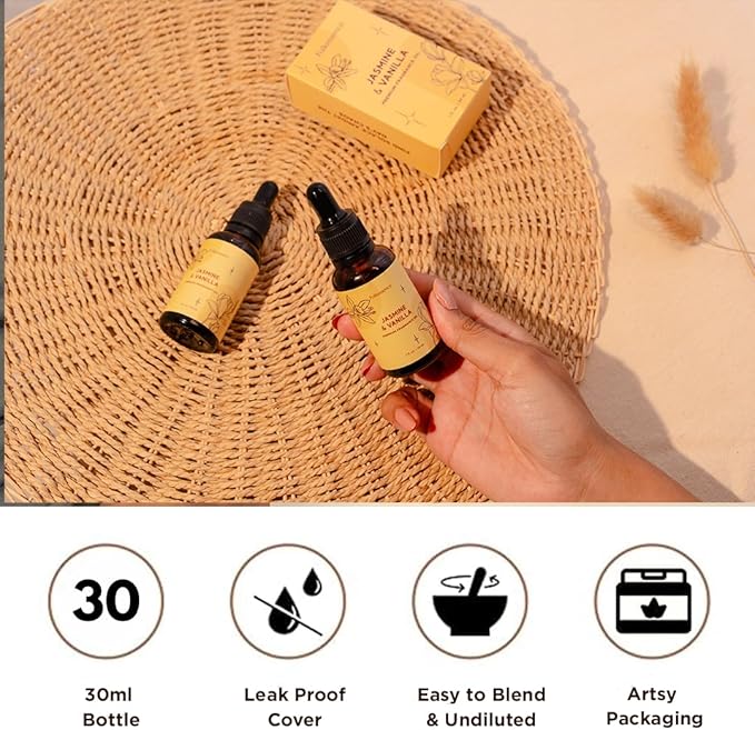 Folkulture Premium Essential Oil Blends for Diffuser for Home | 1.01 Fl Oz Vanilla Essential Oils for Aromatherapy | Jasmine Fragrance Oils for Soap & Candle Making Scents | Diffuser Oil for Massage