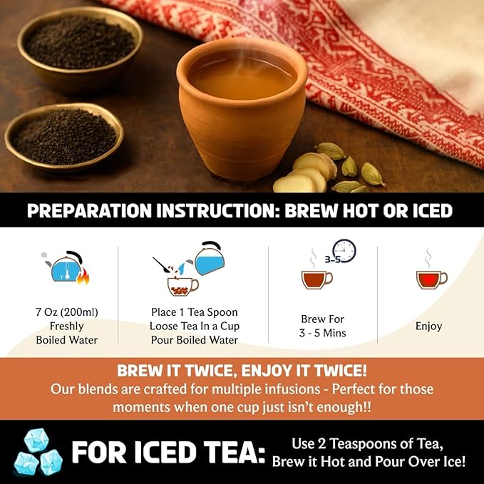 BREWIX, Royal Bengal Masala Chai Tea with Ginger and Cardamom | Loose Leaf CTC TEA (50+ Cups, 3.53oz/100g) Strong Robust & Aromatic, All Natural | Blended with Exotic Spices