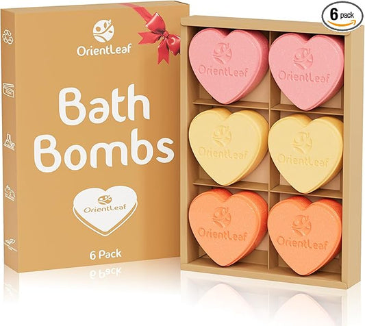 Bath Bombs for Women, Stocking Stuffers, Bath Bombs Fruit Scented Strawberry, Orange, Coconut, 6 x 2 oz