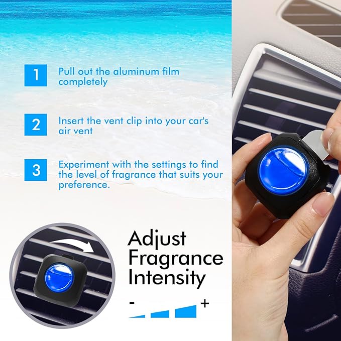 Car Air Fresheners, Ocean, 6-Pack, 4ml Each, Car Fresheners for Women Men, Long Lasting Air Freshener for Car Vent Clips, Car Refresher
