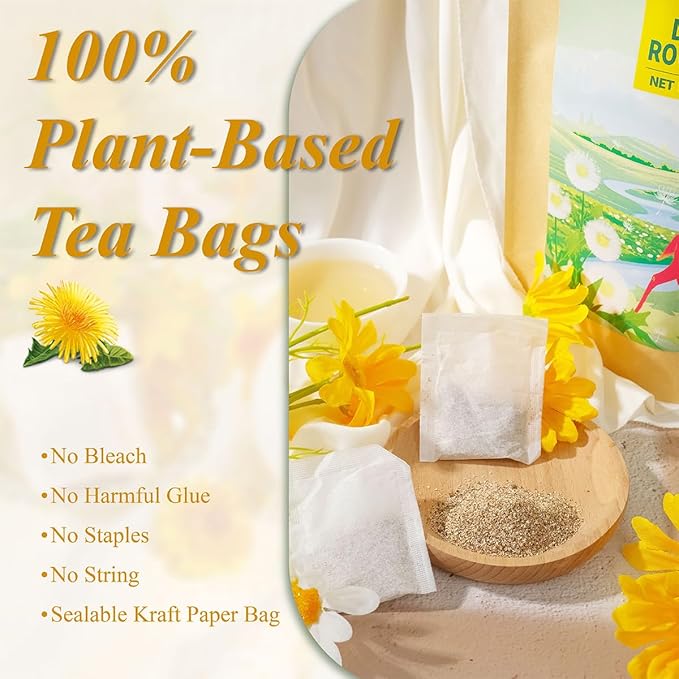 WT WEETEE Raw Dandelion Root Tea Bags, 100 Count Premium Dandelion Tea, Natural, Unprocessed, Earthy Flavor, Caffeine Free Herbal Tea