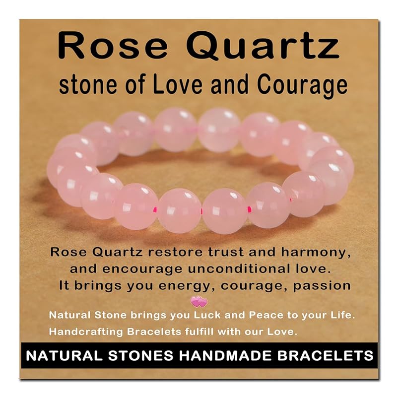 AD Beads Handmade Gemstone Stretch Elastic Bracelet Crystal Healing Reiki Nature's Beauty and Spiritual Essence Unisex (10mm, Rose Quartz)