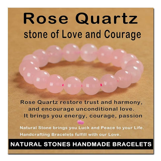 AD Beads Handmade Gemstone Stretch Elastic Bracelet Crystal Healing Reiki Nature's Beauty and Spiritual Essence Unisex (10mm, Rose Quartz)