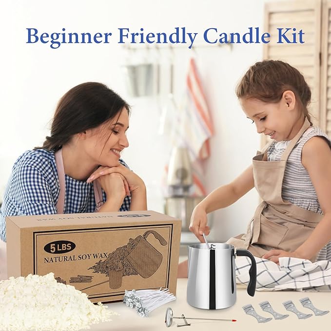 SAEUYVB Candle Making Kit Supplies, Natural Candle Wax for Candle Making - Soy Wax DIYCandle Making for Adults, Including 5lbs Soy Wax Flakes, Pouring Pot, Start Candle Kit for Adults, Beginners