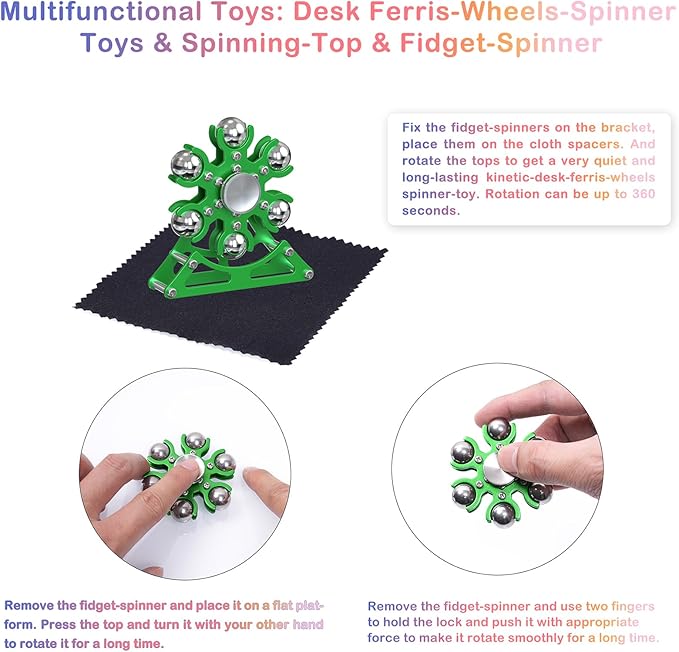 Desk-Fidget-Toys for Ferris-Wheels-Spinner: 4mins Kinetic-Metal-Spinner, Cool-Gadgets-Stuff for Kid Children Teen Adult EDC-Toy, ADHD Tools Stress Relief for Office Home School Men Woman Christmas