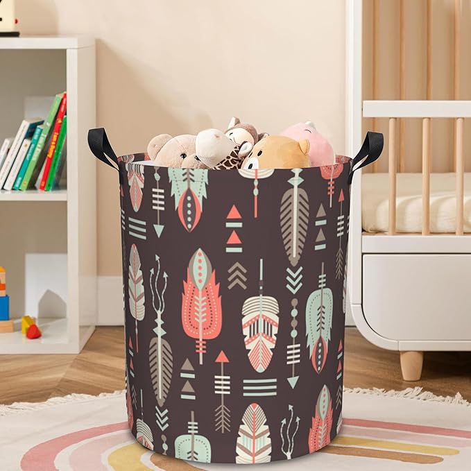Aztec Feather Laundry Basket Foldable Laundry Hamper Waterproof Oxford Cloth Large Laundry Basket Clothes Storage Bucket Toy Organizer For Bathroom, Laundry, College 17.3 x16.5 Inch