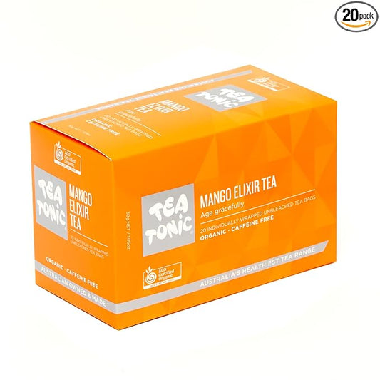 Tea Tonic Mango Elixir Tea Bags – Refreshing Fruit Infusion with Mango & Pure Ingredients, 20 Count | Tropical Herbal Tea for Iced or Hot Brews | Caffeine-Free