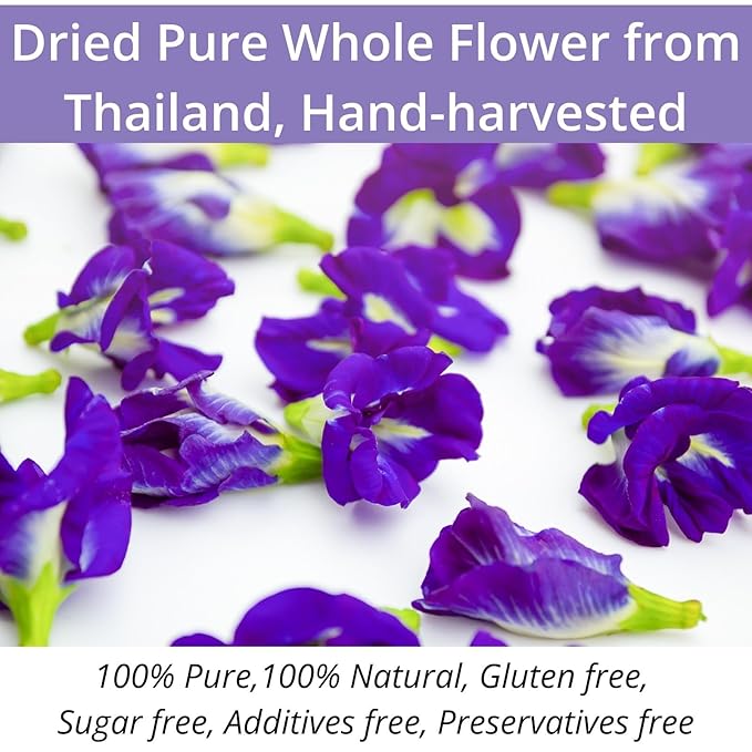 60 Dried Butterfly Pea Flower Tea Bags, VitalForest Butterfly Blue Pea Flower Tea, Premium Caffeine Free, Non-GMO, for Cooking, Iced Tea, Coolers, Cocktails and Mocktails