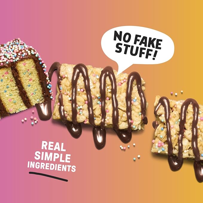 JUNKLESS Chewy Granola Bar 2‑Flavor Variety Pack (24 Bars)–Non‑GMO, Gluten‑Free, Less Sugar Snack Bars— Drizzled Birthday Cake & Berries & Cream, 4 Boxes