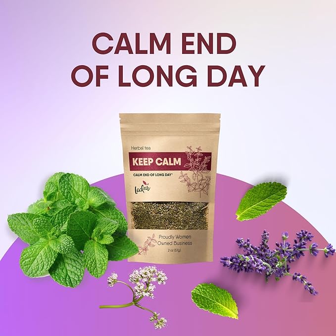Organic Keep Calm Valerian Root, Lavender, Peppermint Herbal Tea Loose Leaf Relaxing Wellness Blend Caffeine-Free | Natural Stress Relief & Restful Sleep Aid