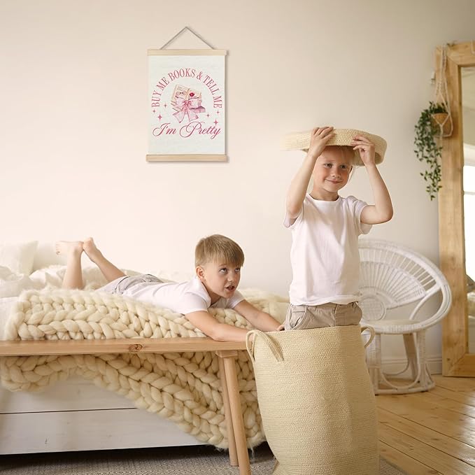 Exqcom Coquette Pink Bow Book Wall Art Poster, Reading Nook Decor, Book Club Decorations, Preppy Girly Pink Bookish Reading Aesthetic Posters for Reading Room Corner Library Classroom, 12x16 Inches