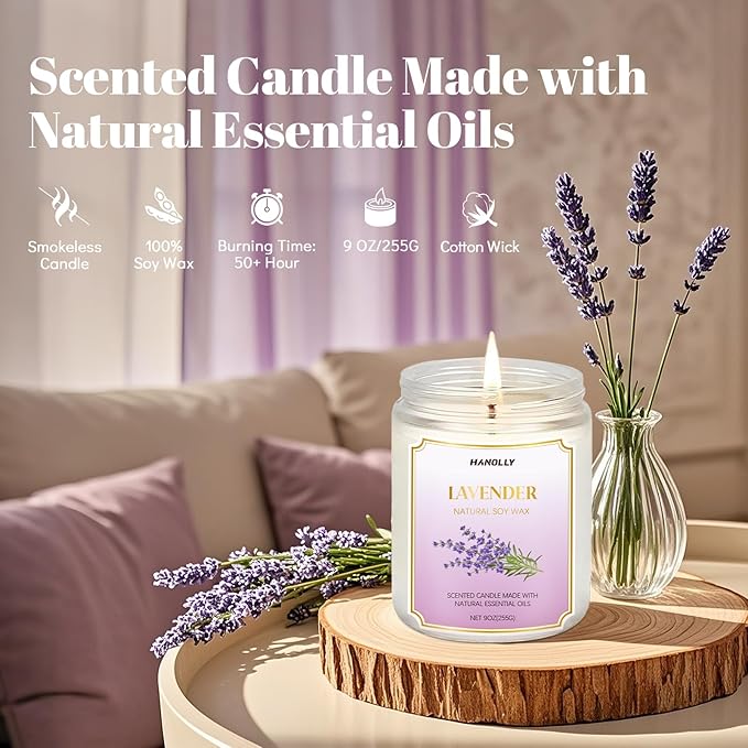 Lavender Candle, 9 oz Scented Candles for Home Soy Candle Wax, Long Lasting Aromatherapy Candles for Women, Birthday Christmas Gifts,Perfect for Creating a Relaxing Ambiance