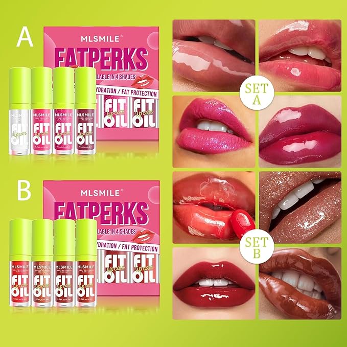 8 Colors Lip Oil Lip Glaze Set, Tinted Gloss Lip Gloss Oil, Plumping Moisturizing and Nourishing Lips, Long Lasting Fresh and Smooth Lip Care Set - C#