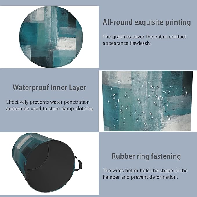 Blue Gray Modern Laundry Basket,Art Foldable with Handles Tote Bag Oxford Cloth for Bathroom Bedroom Dirty Clothes Storage Bucket 16" x 20.8"