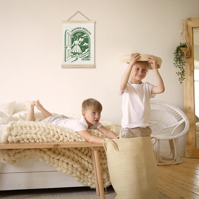 Exqcom Retro Green Funny Reading Wall Art Poster, Reading Nook Decor, Book Club Decorations, Leaving Reality Entering Fiction Humorous Posters for Book Nook Room Library Classroom, 12x16 Inches