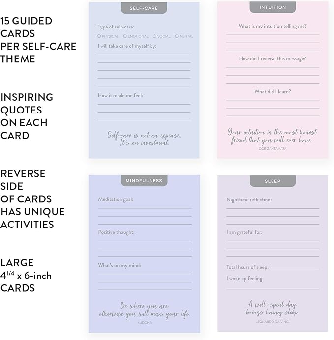 Eccolo Wellness in a Box, 60 Encouragement Cards, Health and Wellness Cards with 4 Tabbed Dividers for Self-Care, Mindfulness, Sleep & Intuition, Card Box with Guided Cards (4.6-x-7-x-1.1 Inches)