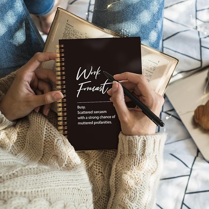 Funny Office Supplies，Funny Office Notebooks for Work, Funny Notebooks Gifts for Coworkers，Work Journals for Men Women, Work Forecast Hardcover Spiral Notebook 5.5x8.3