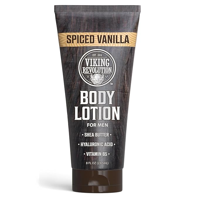 Viking Revolution Spiced Vanilla Body Lotion for Men – Mens Lotion for Dry Skin with Shea Butter, Hyaluronic Acid and Vitamin B5 – Nourishing Mens Body Lotion for Hydrated and Smooth Skin - 8oz,1 Pack
