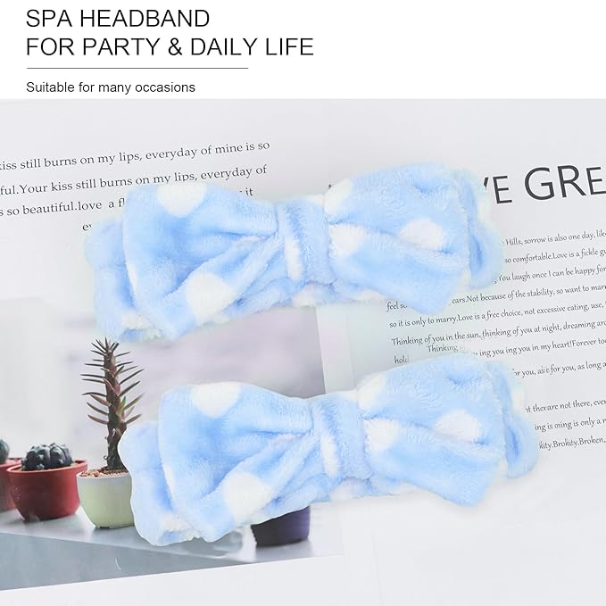 CIEHER 8 Pcs Spa Headbands for Women & Girls, Blue Dot Spa Headbands for Bachelorette Party, Sleep Party & Face Wash, Bachelorette Gifts for Bridesmaids