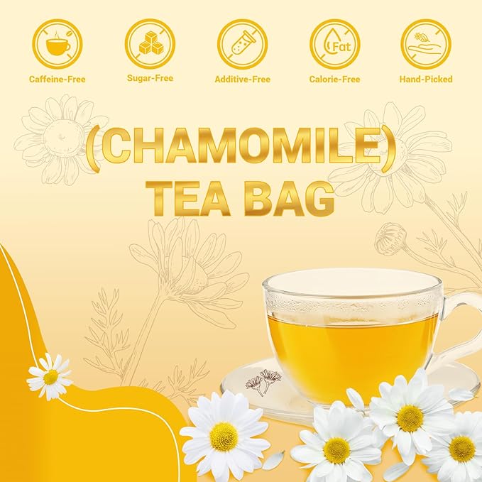 Chamomile Tea Bags, Chamomile Flower Herbal Tea - Sugar-Free, Caffeine-Free, 50 Teabags