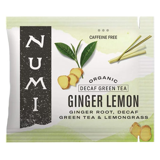 Numi Organic Tea Decaf Ginger Lemon, 100 Count Box of Tea Bags, Decaf Green Tea (Packaging May Vary)