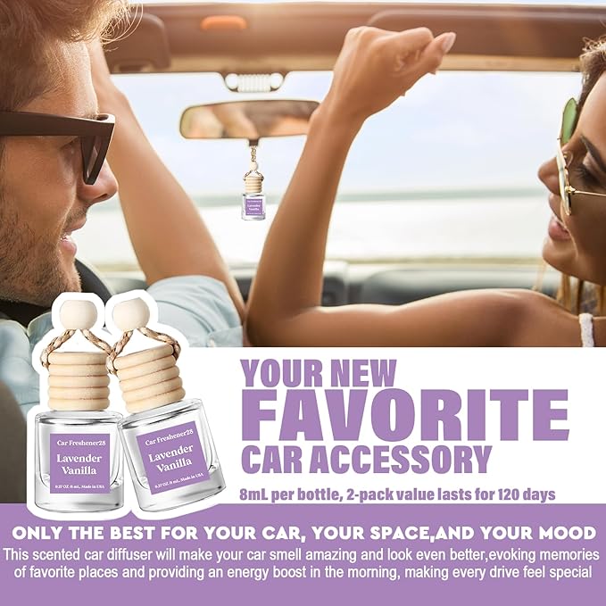 Car Air Freshener Hanging, Car Essential Oil Diffuser, Lavender Vanilla Cute Car Air Freshener, Car Fresheners Long Lasting, Air Fresheners for Women, Air Freshener Diffuser, Made in USA