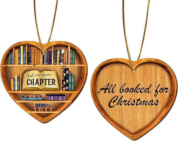 1PC 2 Side Printed Just One More Chapter Wooden Christmas Ornaments, Keepsake Gifts for Men, Women, and Friends, Book Lover Ornament Christmas for Tree, Bookaholic Christmas Decorations