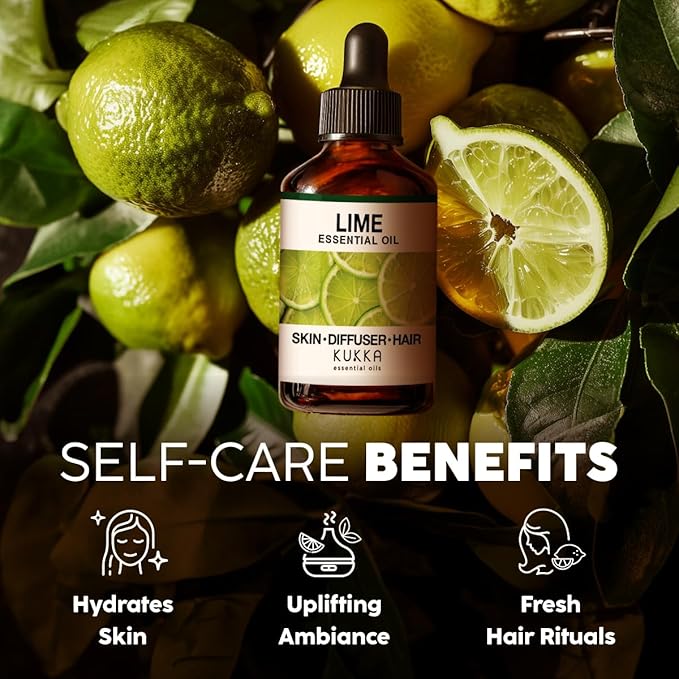 KUKKA Lime Essential Oils - 4 Fl Oz - for Hair, Skin, Diffuser, Aromatherapy & DIY Soap Making Scent
