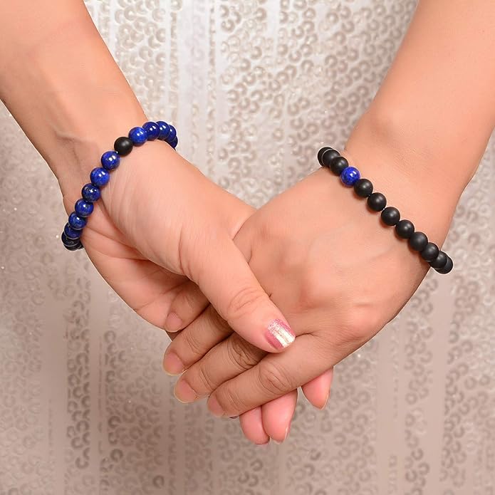AD Beads 2Pcs His & Hers Distance Beads Bracelets Elastic Natural Stone Yoga Bracelet