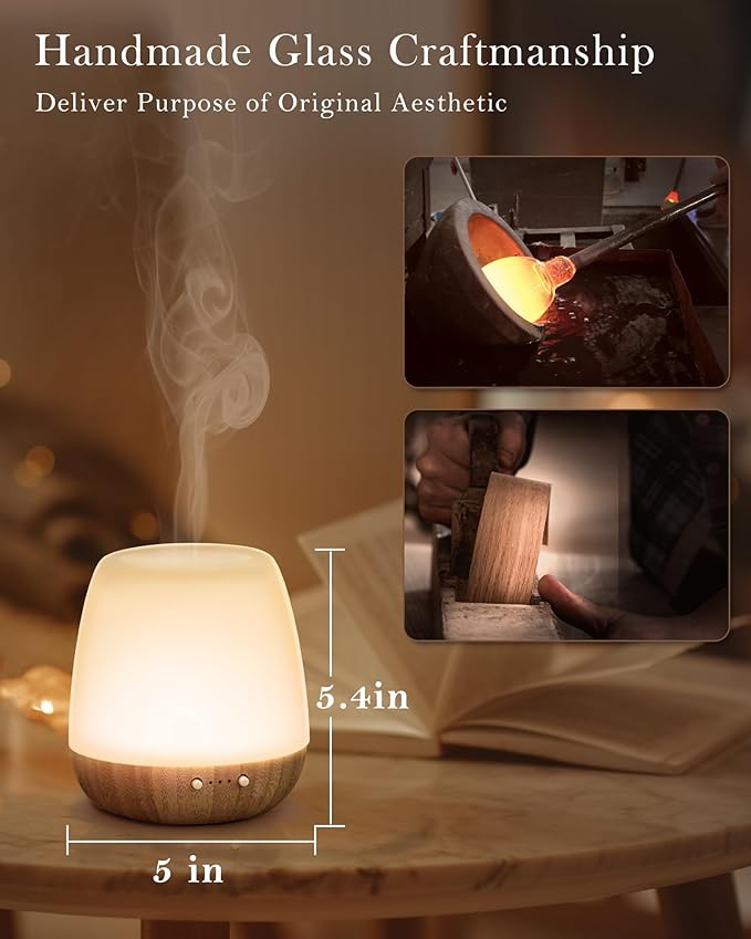 Glass Essential Oil Diffuser, 180ml Ultrasonic Aroma Diffuser for Essential Oil Large Room, Auto-Off Timer & Night Light with 7 Mood Lights, Quiet, Air Diffusers for Home Bedroom Office, Gift Idea