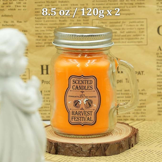 Harvest Festival Scented Candle - Pumpkin Spice & Apple Cinnamon in Glass Beer Mugs (2x120g) | Fall Home Fragrance & Seasonal Decor, Aromatherapy Candles Gifts for Men and Women