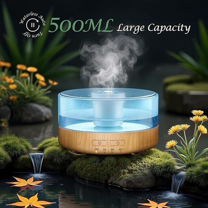 Essential Oil Diffuser for Home: 500ML Aroma Diffuser for Hotel Office Yoga Room - Humidifier with 9 Colors LED Night Light for Kids/Women Home Relaxation - Dark Yellow