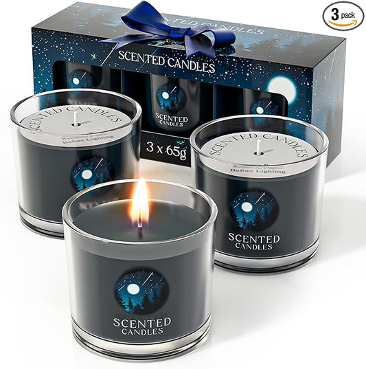 Candles for Men, Scented Candles Gifts for Women, Candle Gift Set for Him, 3 Scented Votive Candles, Birthday Gifts for Men (Black, 7 oz)