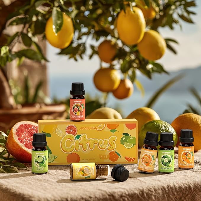 Citrus Essential Oils Set, ARVIDSSON Fresh Fruit Essential Oil for Diffuser, Grapefruit, Bergamot, Sweet Orange, Lemon, Lime, Tangerine, Citrusy Scented Oils Gift for Women