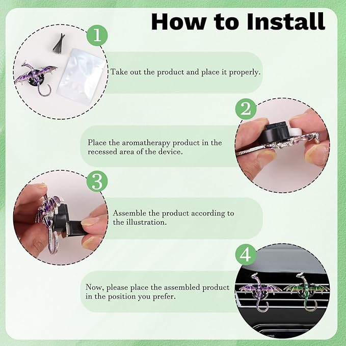 2Pcs Bling Dragon Car Vent Clips - Crystal Rhinestone Air Fresheners Car Accessories Dashboard Decorations, Cars Interior Diffuser Decor Gift for Women Lover and Friend