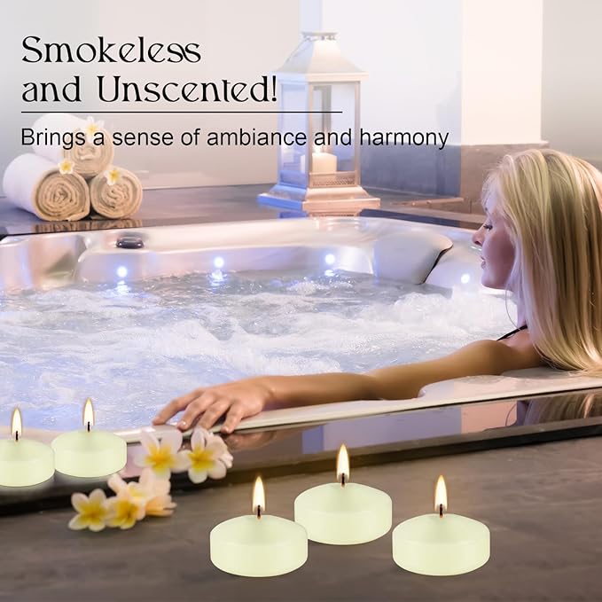 12-Pack Ivory Floating Candles (2") - Waterproof Wedding/Party/Spa Decor, Long-Lasting Burn