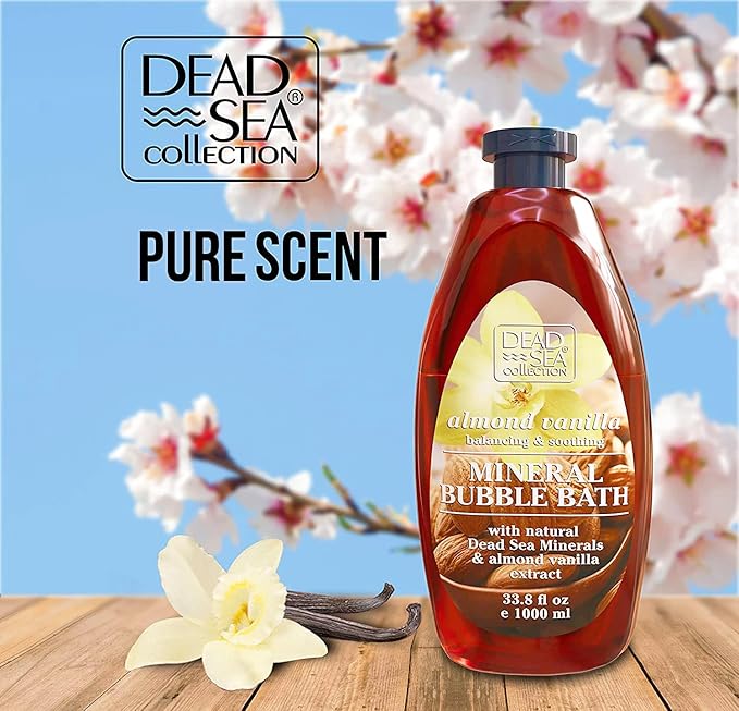 Dead Sea Collection Bubble Bath for Women and Men - with Almond Vanilla and Pure Minerals - Nourishing and Moisturizing Skin - 33.8 Fl. Oz