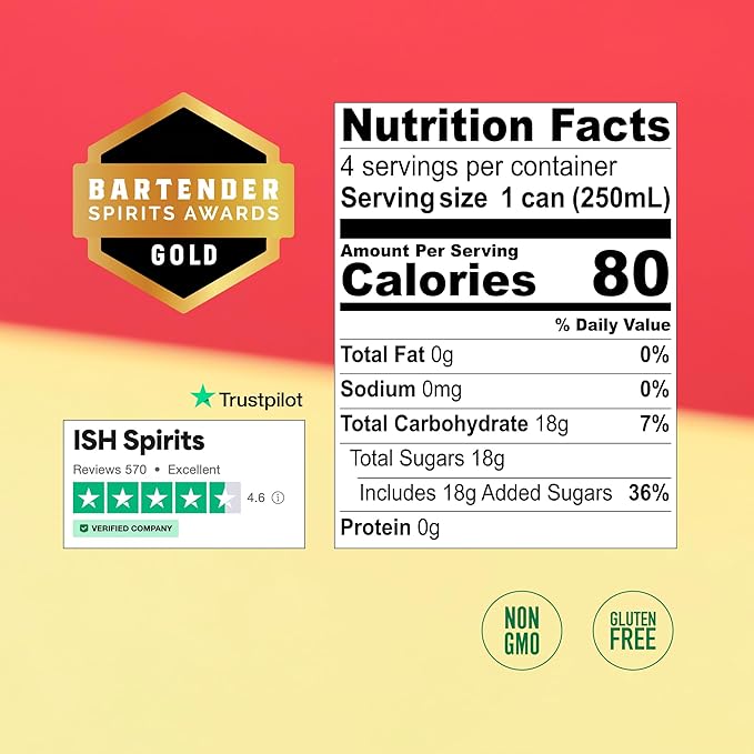 ISH Spritz, Non Alcoholic Aperol Canned Cocktail, Award Winning Non-Alcoholic Spirits, Gluten Free, Zero Proof Orange Bitters, Mocktail Drinks, Ready to Drink Cans, Mocktails for Party, 4 Pack