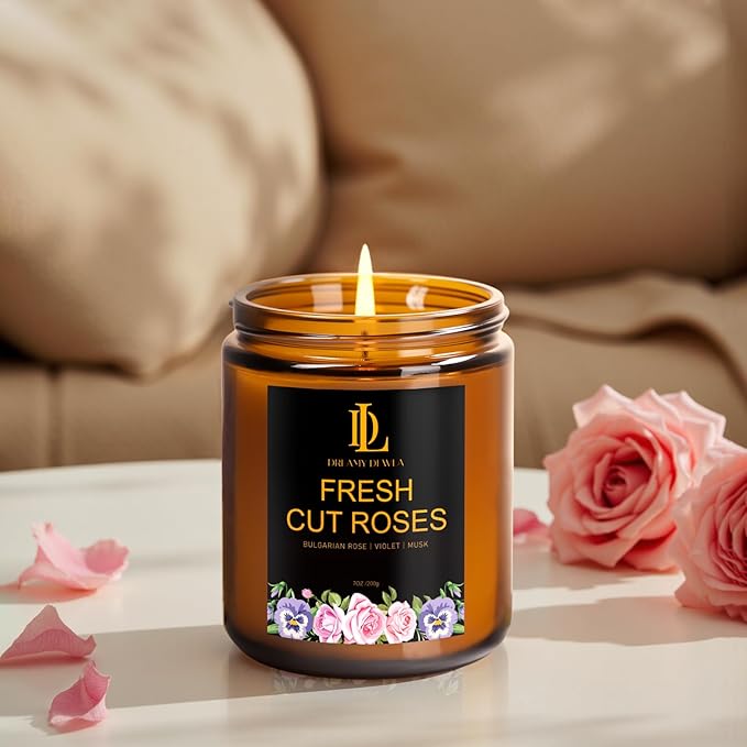 Fresh Cut Roses Candles, Fresh Cut Roses Scented Candle, Mother's Day Candle Gifts for Women, Soy Candles for Home Scented, 7oz 50 Hours Burn, Home Décor