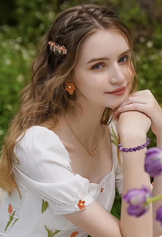 AD Beads Handmade Gemstone Stretch Elastic Bracelet Crystal Healing Reiki Nature's Beauty and Spiritual Essence Unisex (10mm, Dream Amethyst (Third-Eye Energy))