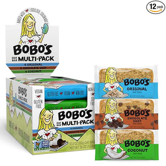 Bobo's Oat Bars, Variety Pack, 3 oz Bar (12 Pack), Gluten Free Whole Grain Snack and Breakfast Bar