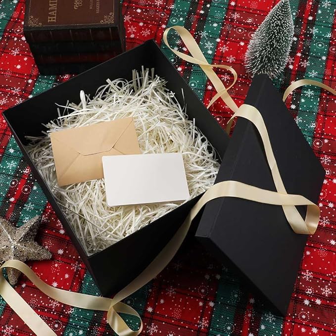 Large Gift Box with Lid 12.5x12.5x10 Inches, Black Gift Boxes for presents Packaging for Birthdays, Valentine's Day, Christmas, Anniversaries (Include Shredded Paper Fill, Envelope Card Ribbon)
