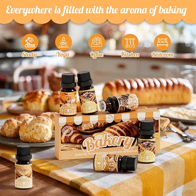 Bakery Essential Oils Gift Set, SNOWSEN Dessert Fragrance Oils for Diffuser for Home, Pumpkin Pie, Waffle, Coffee Cake, Chocolate Cupcake, Gingerbread, Snickerdoodle Aromatherapy Oils